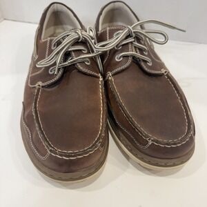 Chaps Men's Lace Up Boat Loafer Leather Upper w Web Side Panels Size 12W